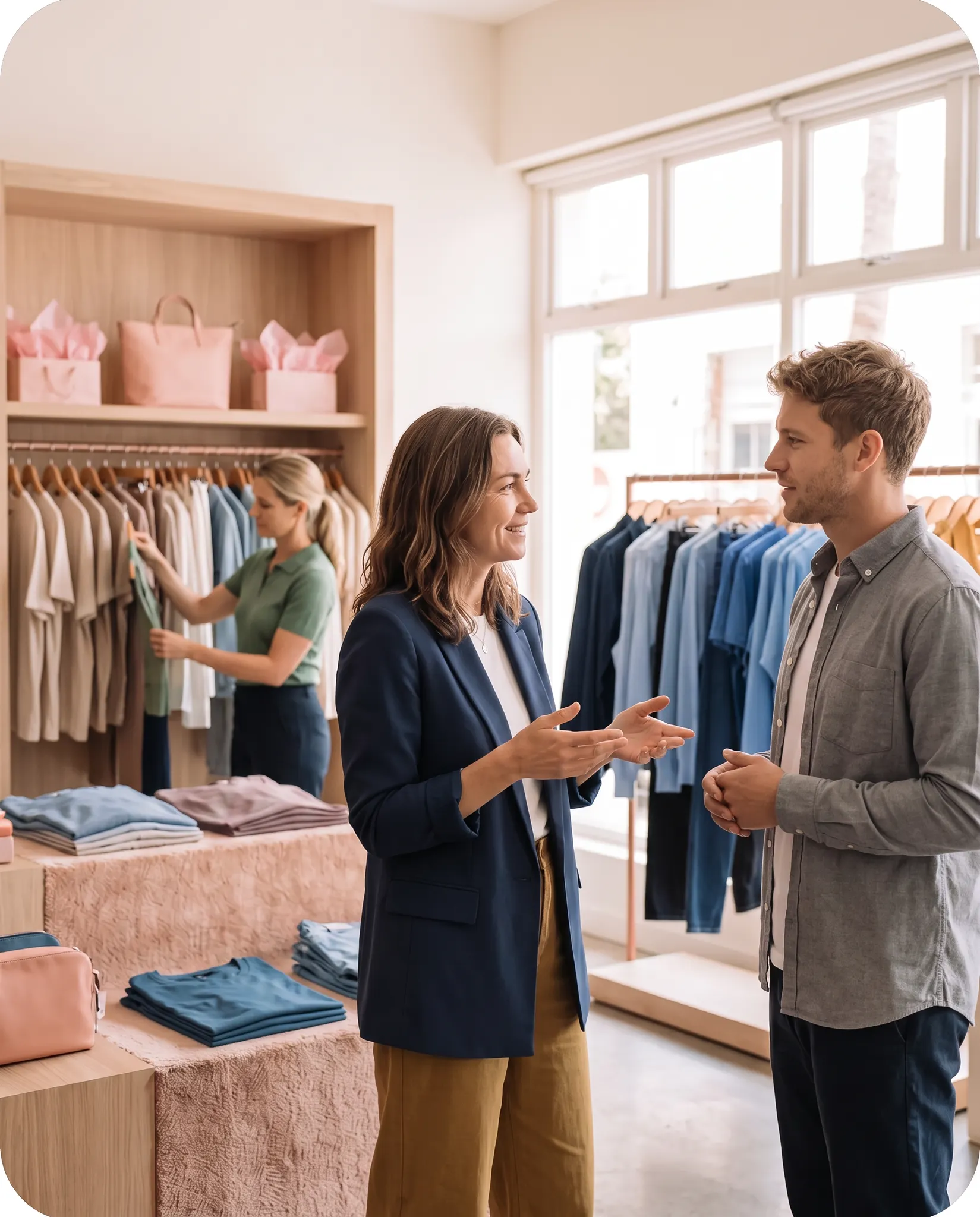 Retail store manager speaking with a prospective frontline employee
